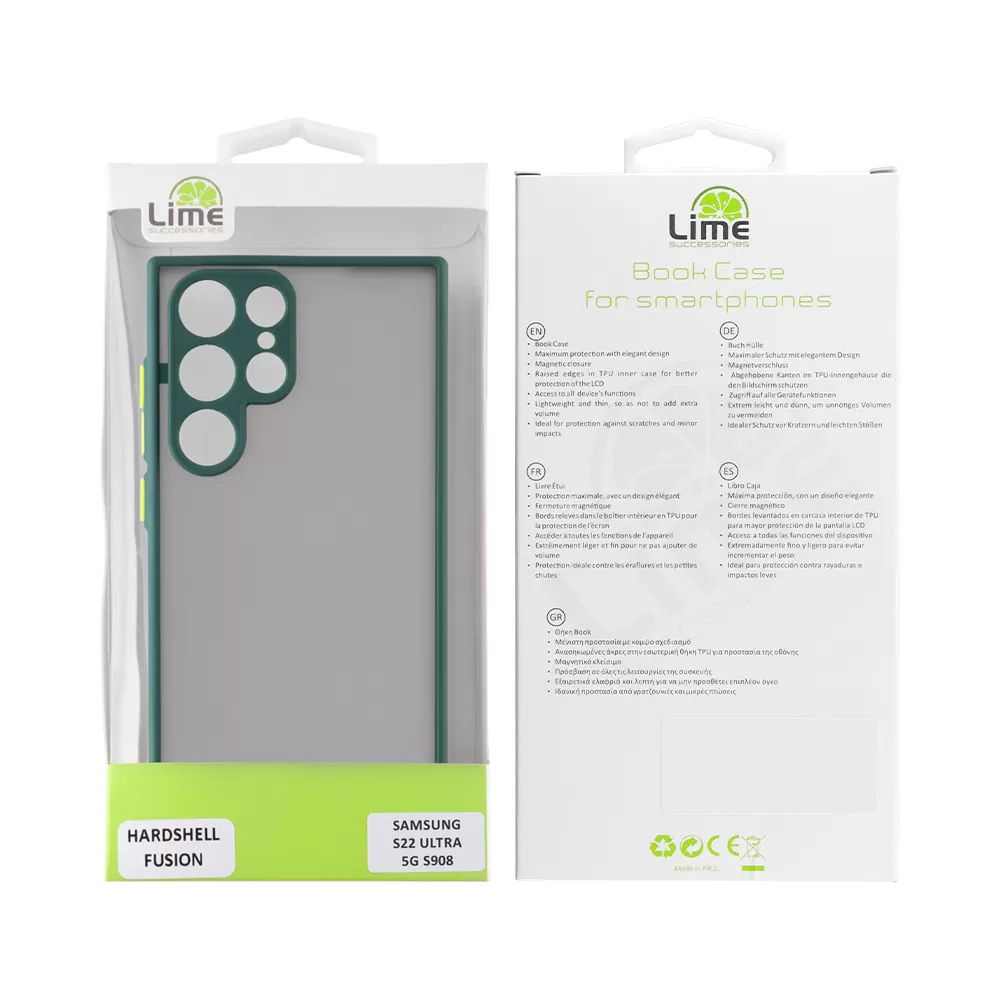LIME HARDSHELL FUSION ΘΗΚΗ SAMSUNG S22 ULTRA 5G S908 6.8in  FULL CAMERA PROTECTION GREEN WITH YELLOW KEYS - Image 2