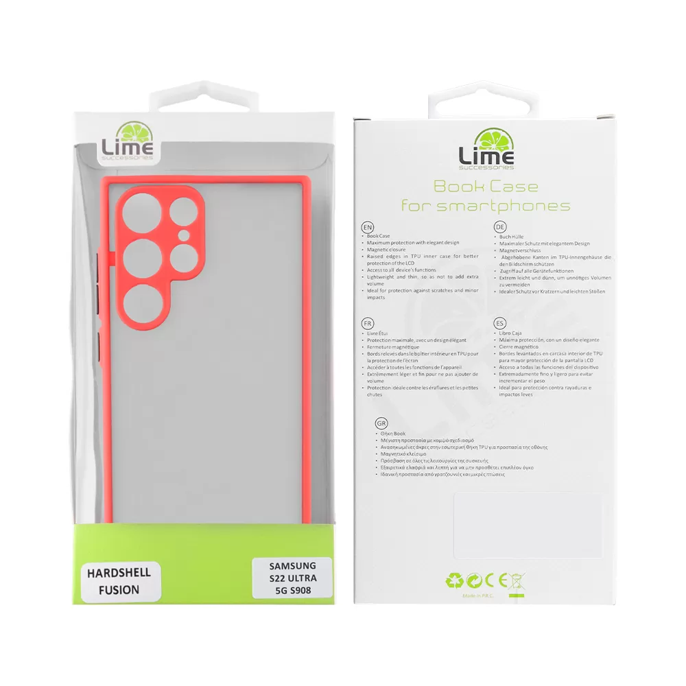 LIME HARDSHELL FUSION ΘΗΚΗ SAMSUNG S22 ULTRA 5G S908 6.8in  FULL CAMERA PROTECTION RED WITH BLACK KEYS - Image 2