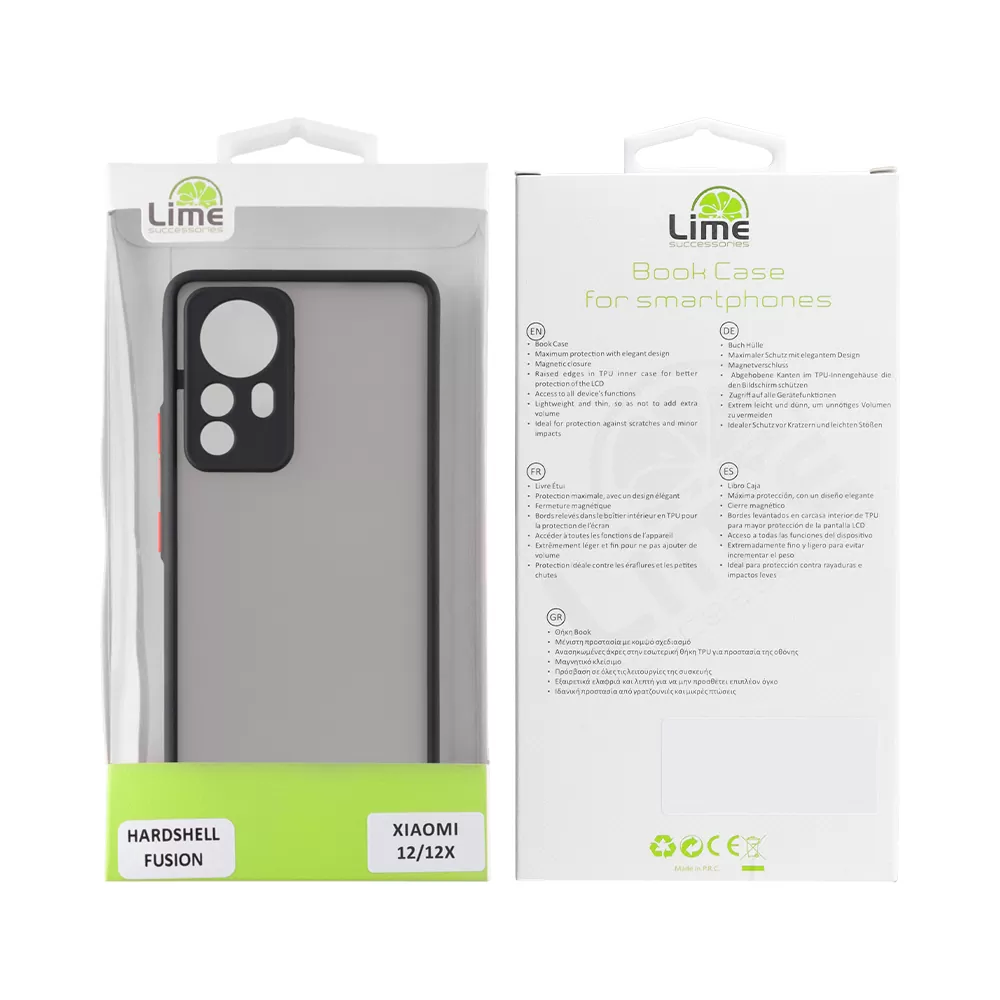 LIME HARDSHELL FUSION ΘΗΚΗ XIAOMI 12/12X 6.28in  FULL CAMERA PROTECTION BLACK WITH RED KEYS - Image 2