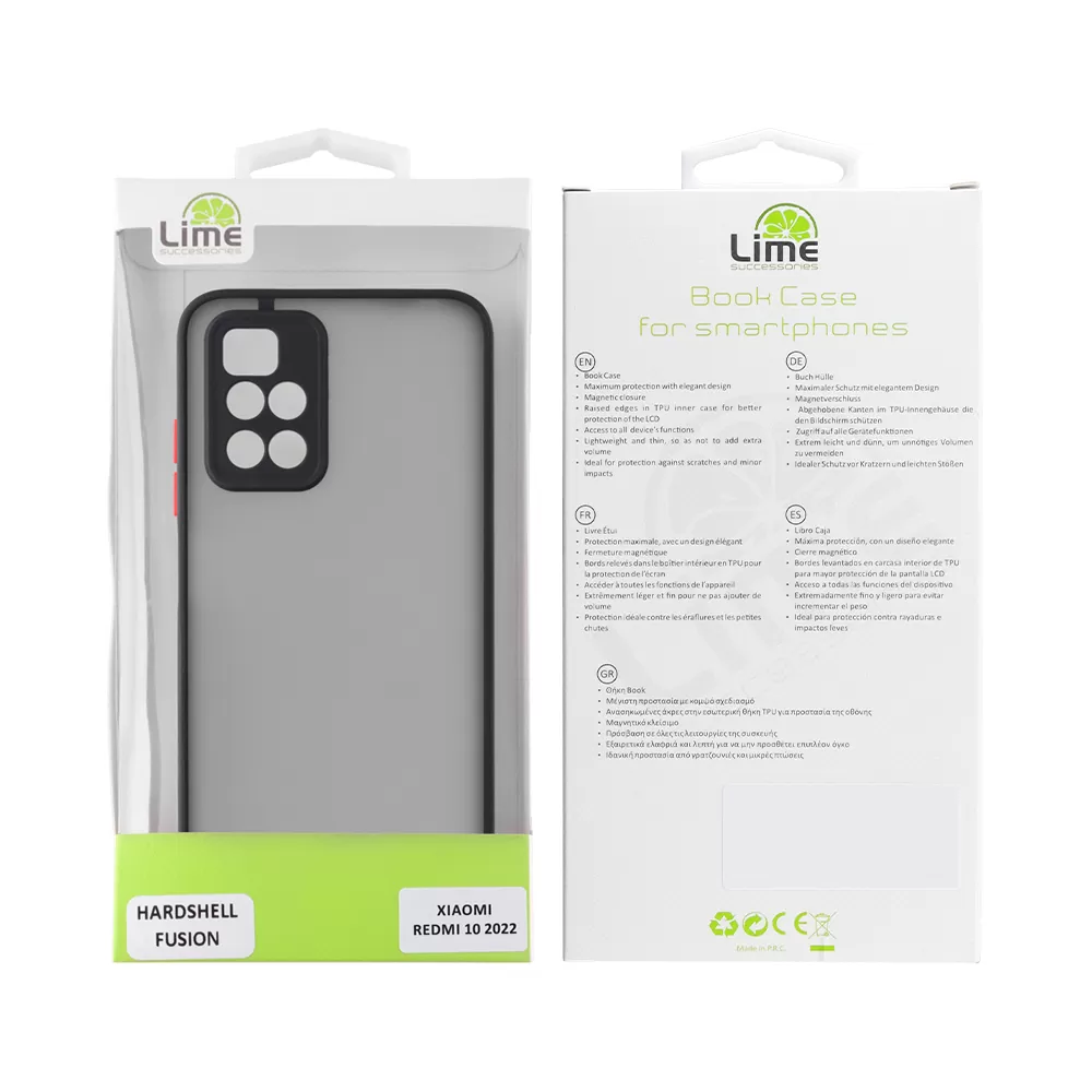 LIME HARDSHELL FUSION ΘΗΚΗ XIAOMI REDMI 10/REDMI 10 2022 6.5in  FULL CAMERA PROTECTION BLACK WITH RED KEYS - Image 2