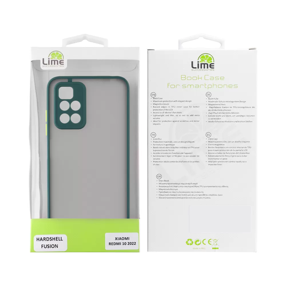 LIME HARDSHELL FUSION ΘΗΚΗ XIAOMI REDMI 10/REDMI 10 2022 6.5in  FULL CAMERA PROTECTION GREEN WITH YELLOW KEYS - Image 2