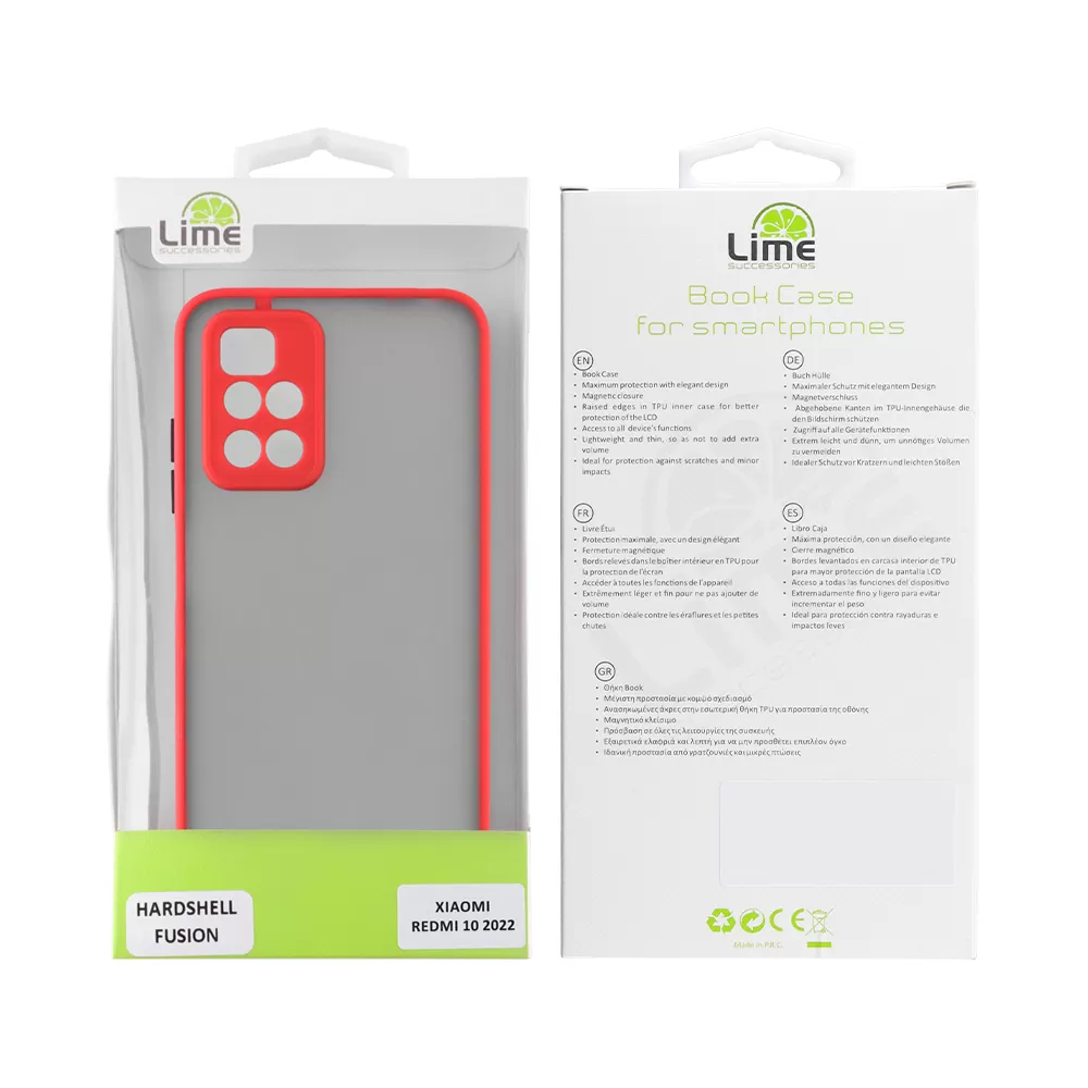 LIME HARDSHELL FUSION ΘΗΚΗ XIAOMI REDMI 10/REDMI 10 2022 6.5in  FULL CAMERA PROTECTION RED WITH BLACK KEYS - Image 2