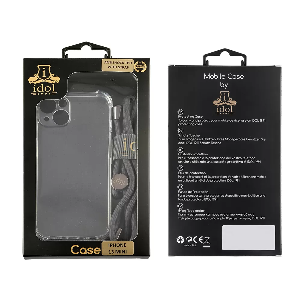 IDOL 1991 ANTISHOCK AIR TPU ΘΗΚΗ IPHONE 13 MINI 5.4in  WITH STRAP FULL CAMERA PROTECTION ΔΙΑΦΑΝΗ - Image 2