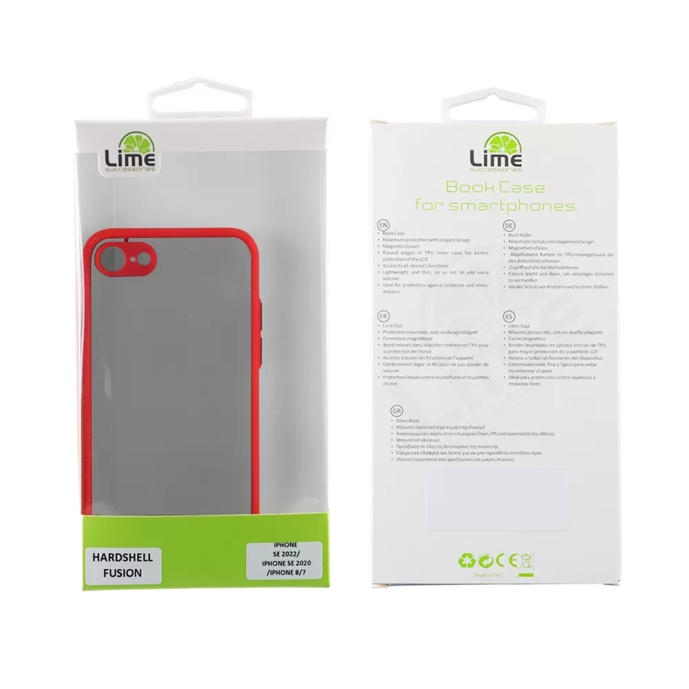 LIME HARDSHELL FUSION ΘΗΚΗ IPHONE SE 2022/IPHONE SE 2020/IPHONE 8/7 4.7in  FULL CAMERA PROTECTION RED WITH BLACK KEYS - Image 2