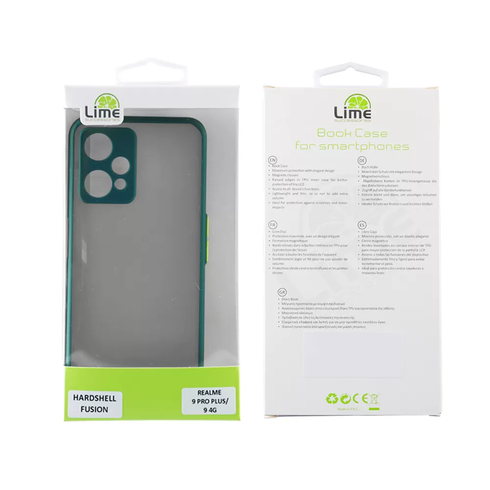 LIME HARDSHELL FUSION ΘΗΚΗ REALME 9 5G/9 PRO 5G 6.6in  FULL CAMERA PROTECTION GREEN WITH YELLOW KEYS - Image 2