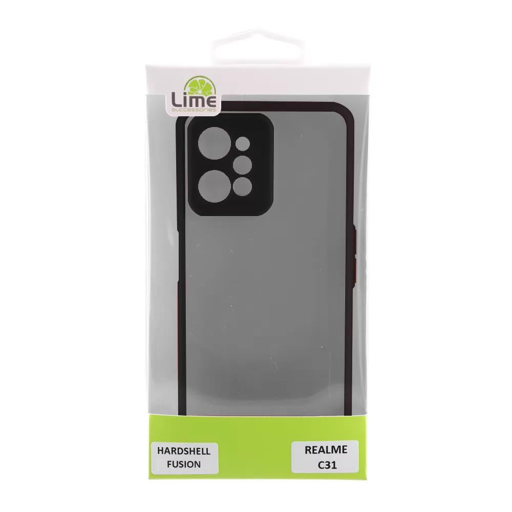 LIME HARDSHELL FUSION ΘΗΚΗ REALME C31 6.5in  FULL CAMERA PROTECTION BLACK WITH RED KEYS - Image 3