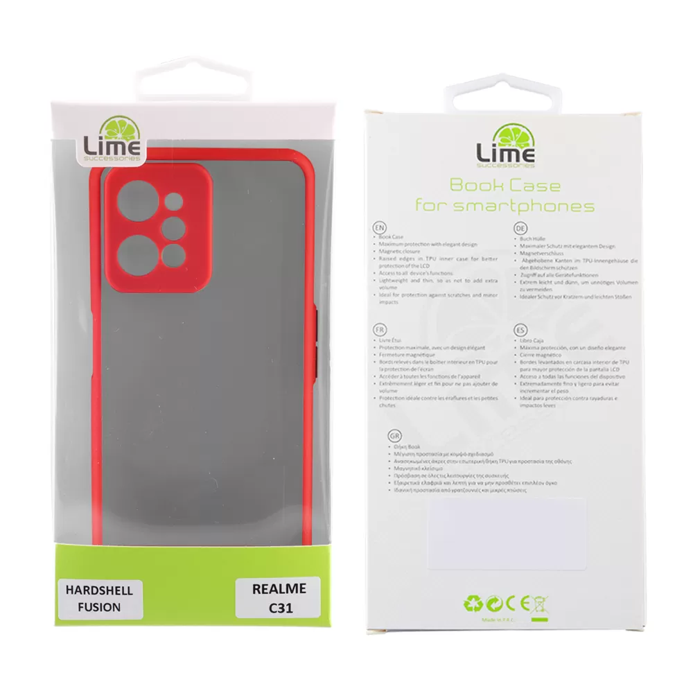 LIME HARDSHELL FUSION ΘΗΚΗ REALME C31 6.5in  FULL CAMERA PROTECTION RED WITH BLACK KEYS - Image 2