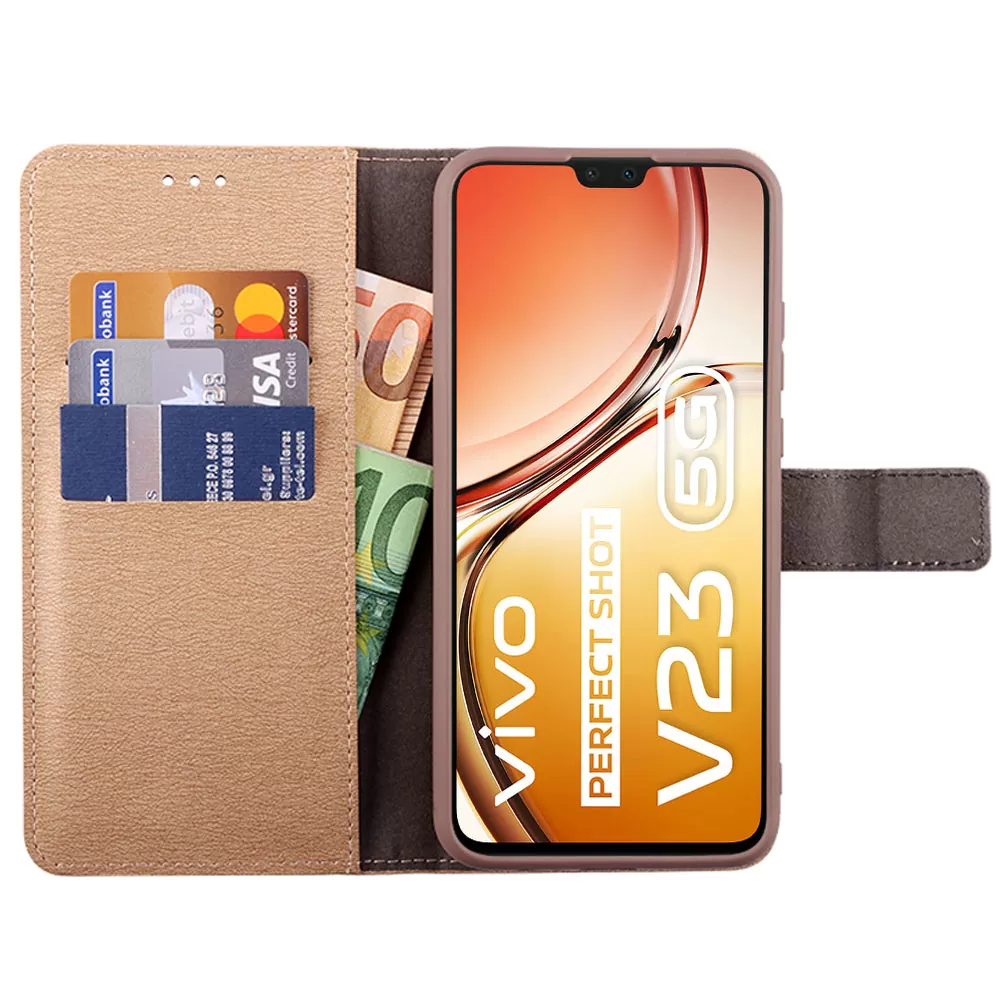 VOLTE-TEL ALLURE ΘΗΚΗ VIVO V23 5G 6.44in  MAGNET BOOK STAND CLIP GOLD - Image 5