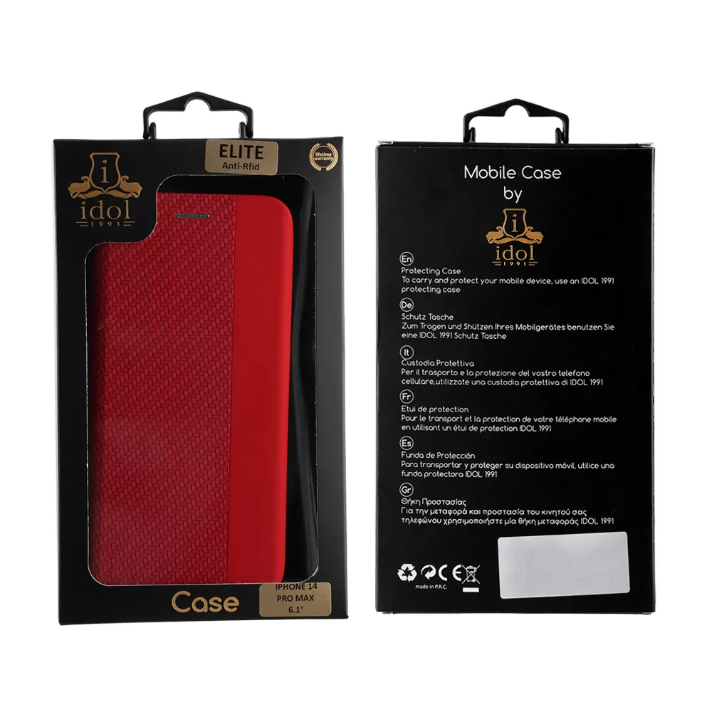 IDOL 1991 ELITE ΘΗΚΗ IPHONE 14 PRO MAX 6.7in  ANTI-RFID BOOK STAND RED - Image 2