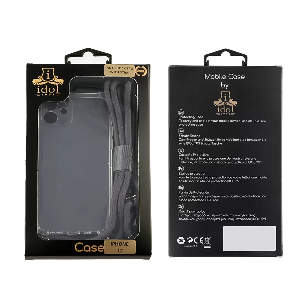 IDOL 1991 ANTISHOCK AIR TPU ΘΗΚΗ IPHONE 12 6.1in  WITH STRAP FULL CAMERA PROTECTION ΔΙΑΦΑΝΗ - Image 2