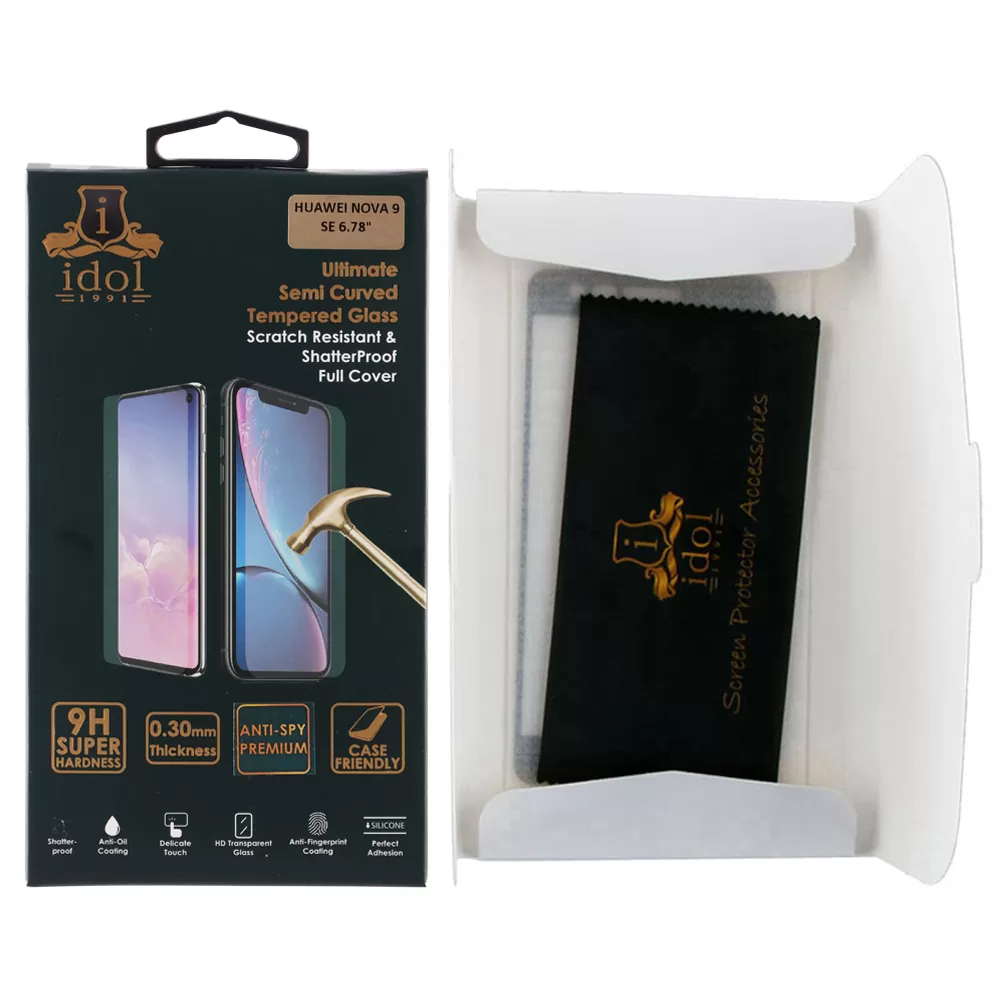 IDOL 1991 TEMPERED GLASS HUAWEI NOVA 9 SE 6.78in 9H 0.25mm 20D FULL GLUE SEMI CURVED BLACK - Image 2