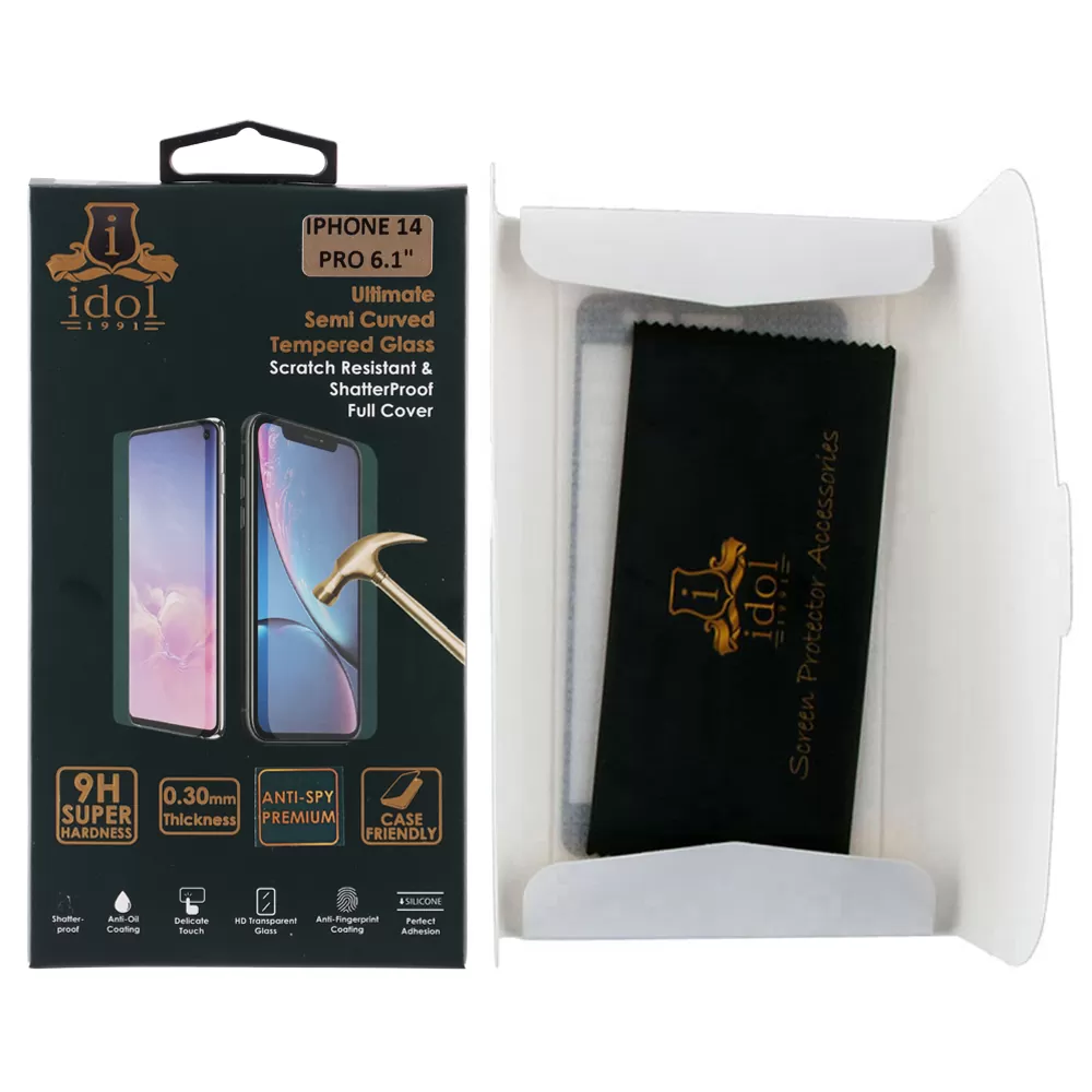 IDOL 1991 SPECIAL TEMPERED GLASS IPHONE 14 PRO 6.1in 9H 0.25mm  FULL GLUE SEMI CURVED FULL COVER BLACK - Image 2