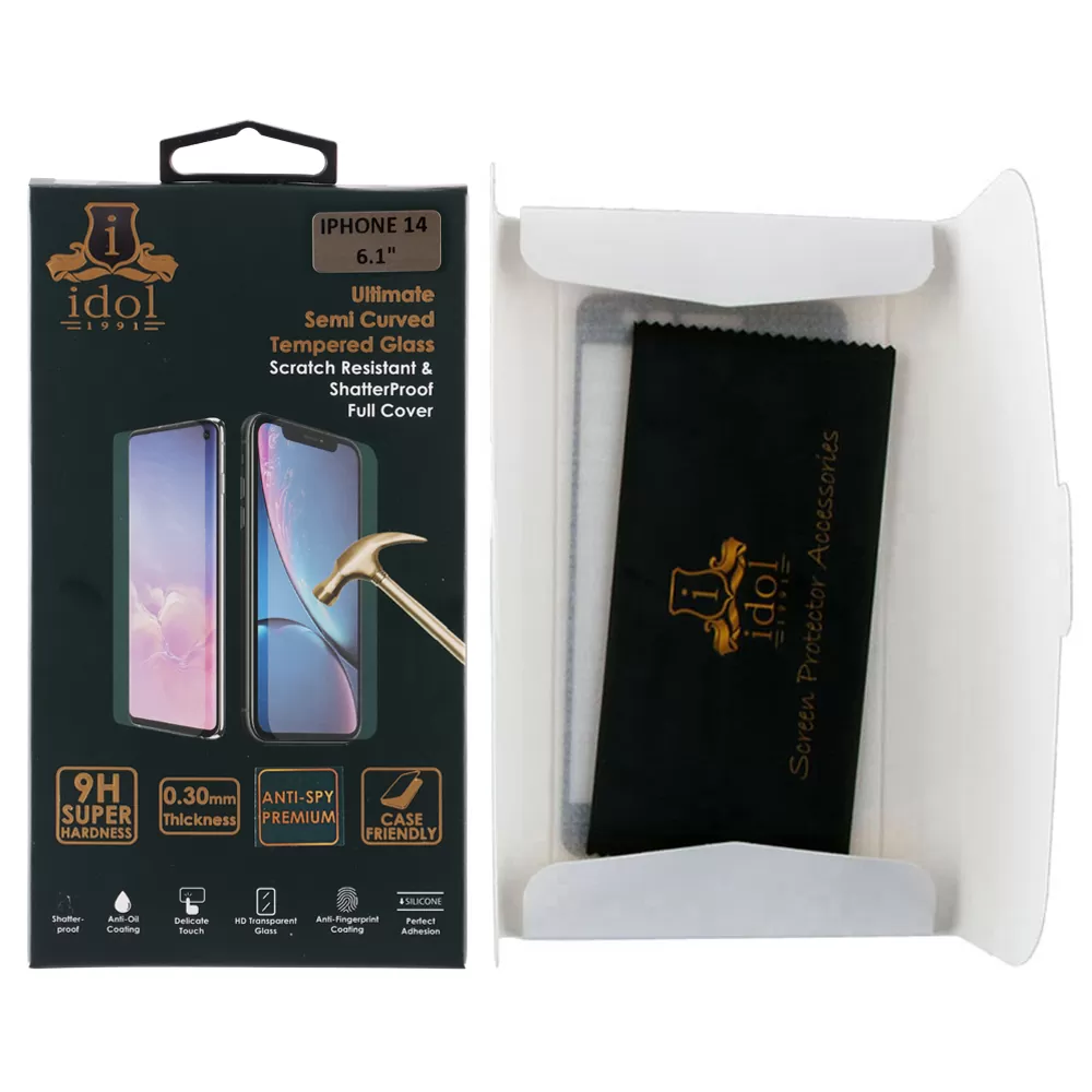 IDOL 1991 SPECIAL TEMPERED GLASS IPHONE 14 6.1in 9H 0.25mm  FULL GLUE SEMI CURVED FULL COVER BLACK - Image 2