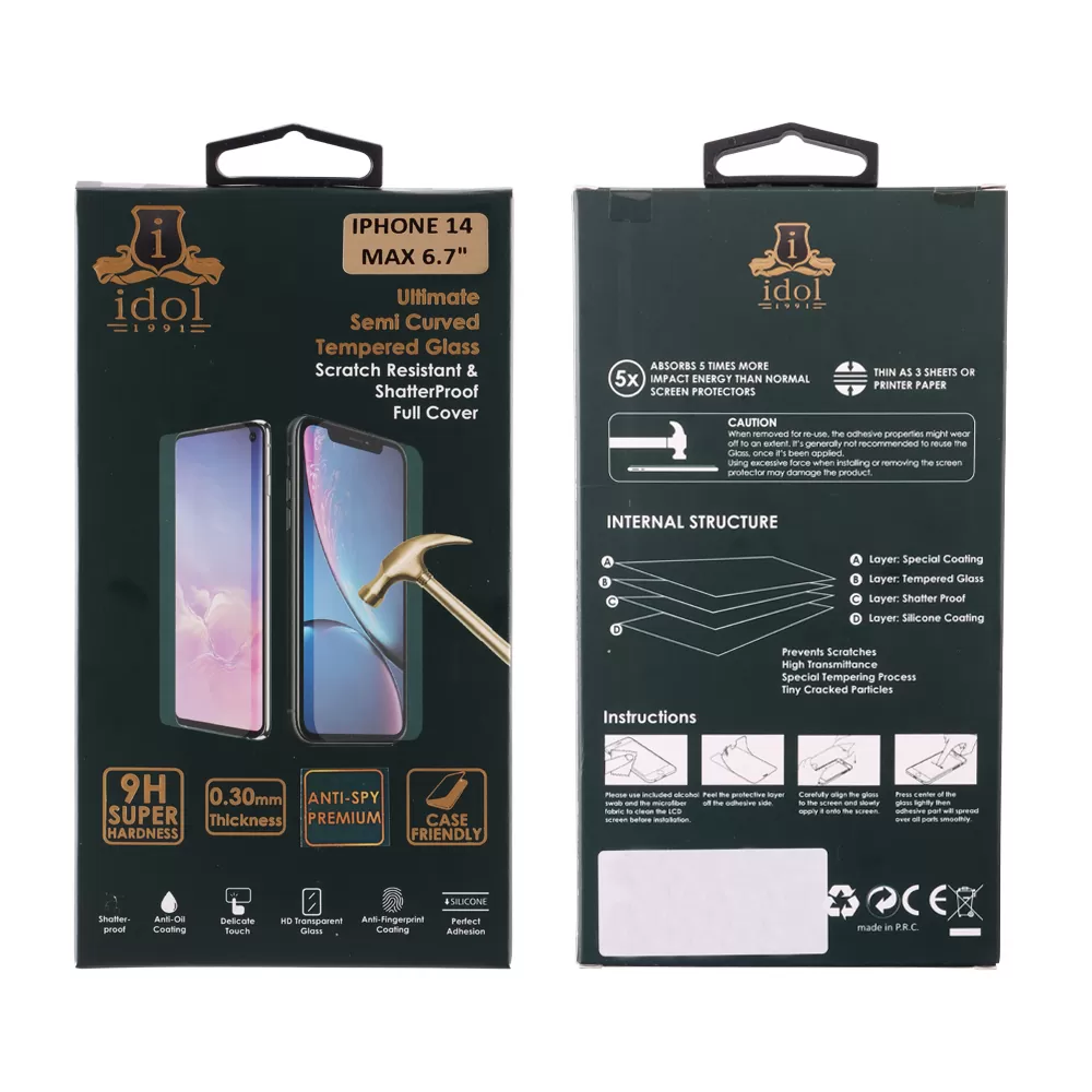 IDOL 1991 SPECIAL TEMPERED GLASS IPHONE 14 PLUS 6.7in 9H 0.25mm  FULL GLUE SEMI CURVED FULL COVER BLACK - Image 3