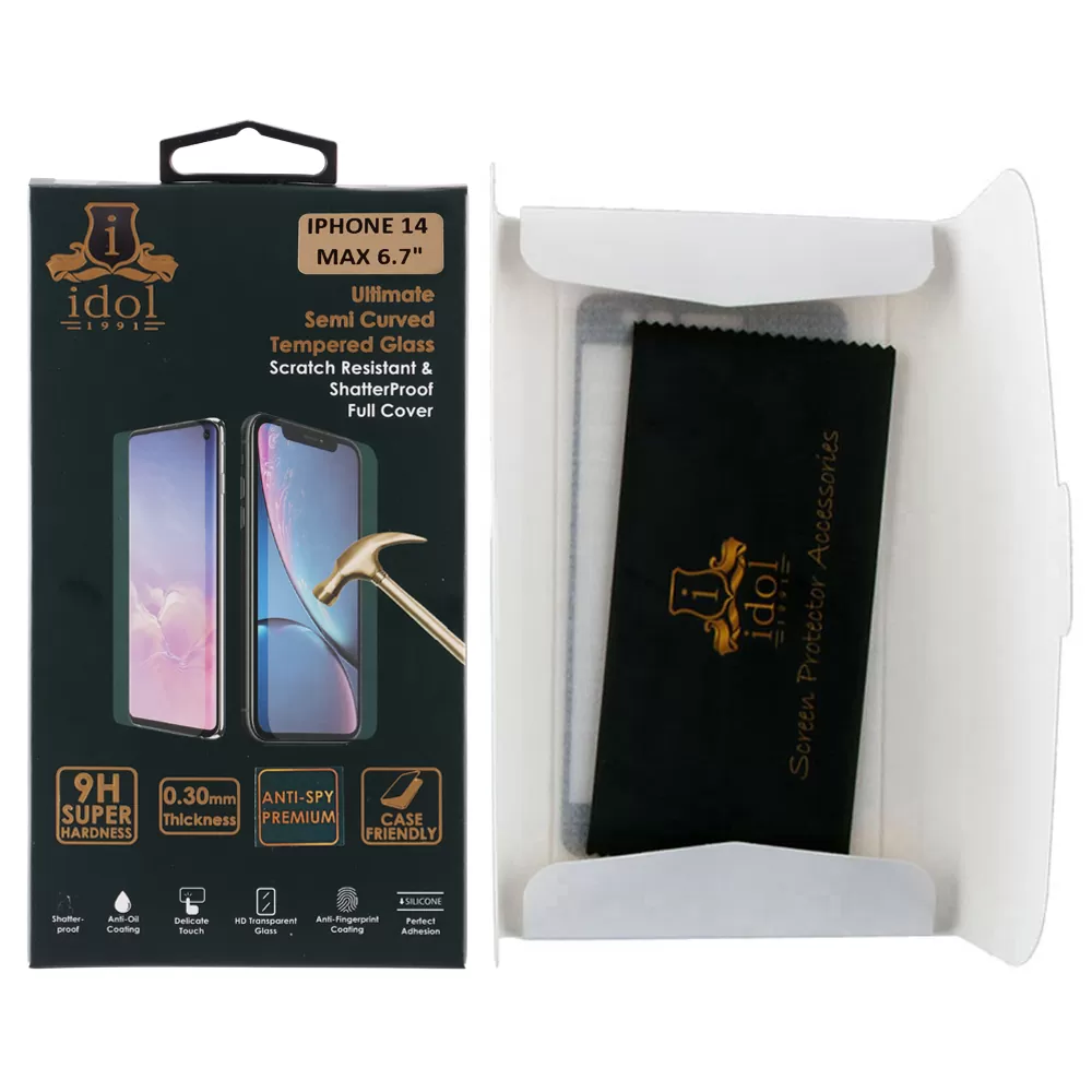 IDOL 1991 SPECIAL TEMPERED GLASS IPHONE 14 PRO MAX 6.7in 9H 0.25mm  FULL GLUE SEMI CURVED FULL COVER BLACK - Image 2