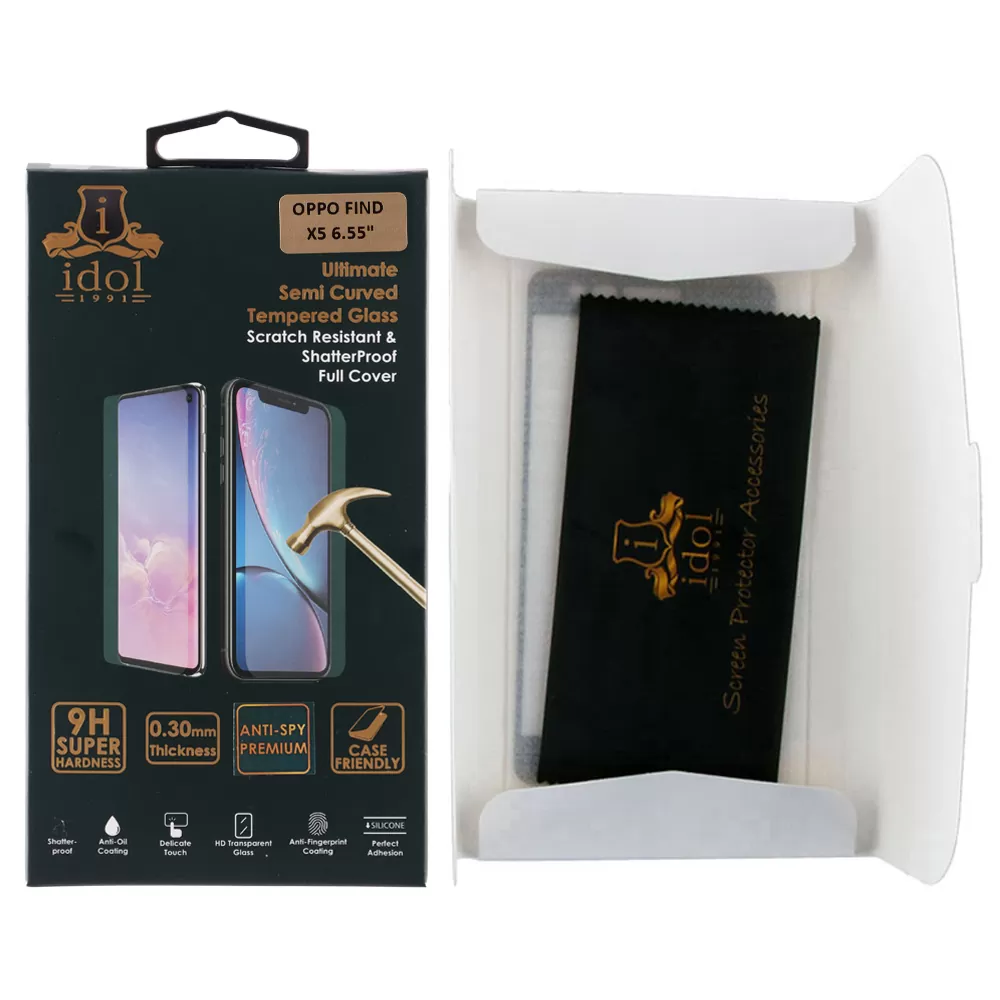 IDOL 1991 TEMPERED GLASS OPPO FIND X5 6.55in 9H 0.25mm 3D FULL GLUE SEMI CURVED FINGER UNLOCK BLACK + SQUEEZY CARD - Image 2