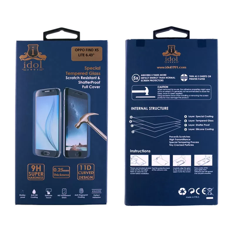 IDOL 1991 SPECIAL TEMPERED GLASS OPPO FIND X5 LITE 6.43in 9H 0.25mm 9D FULL GLUE SEMI CURVED BLACK - Image 4