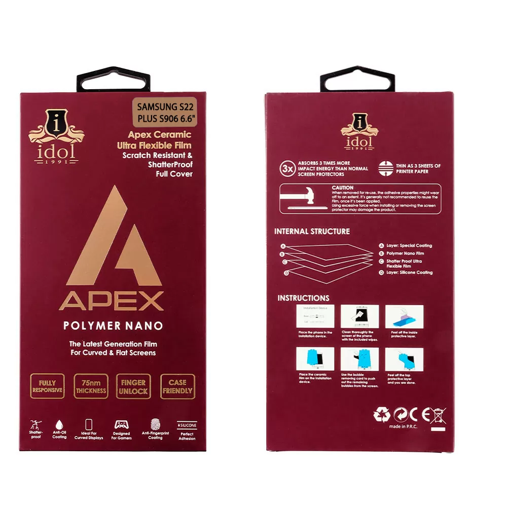 IDOL 1991 APEX POLYMER NANOTECH FILM SAMSUNG S22 PLUS 5G S906 6.6in FINGER UNLOCK FULL COVER WITH INSTALLATION KIT - Image 2