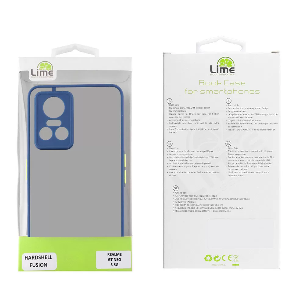 LIME HARDSHELL FUSION ΘΗΚΗ REALME GT NEO 3 5G 6.7in  FULL CAMERA PROTECTION BLUE WITH YELLOW KEYS - Image 2