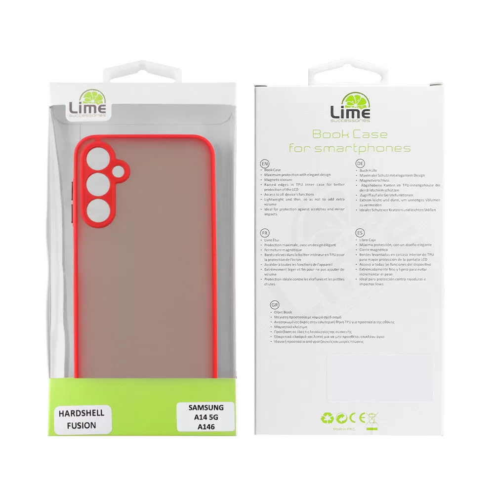 LIME HARDSHELL FUSION ΘΗΚΗ SAMSUNG A14 4G A145/A14 5G A146 6.6in  FULL CAMERA PROTECTION RED WITH BLACK KEYS - Image 2