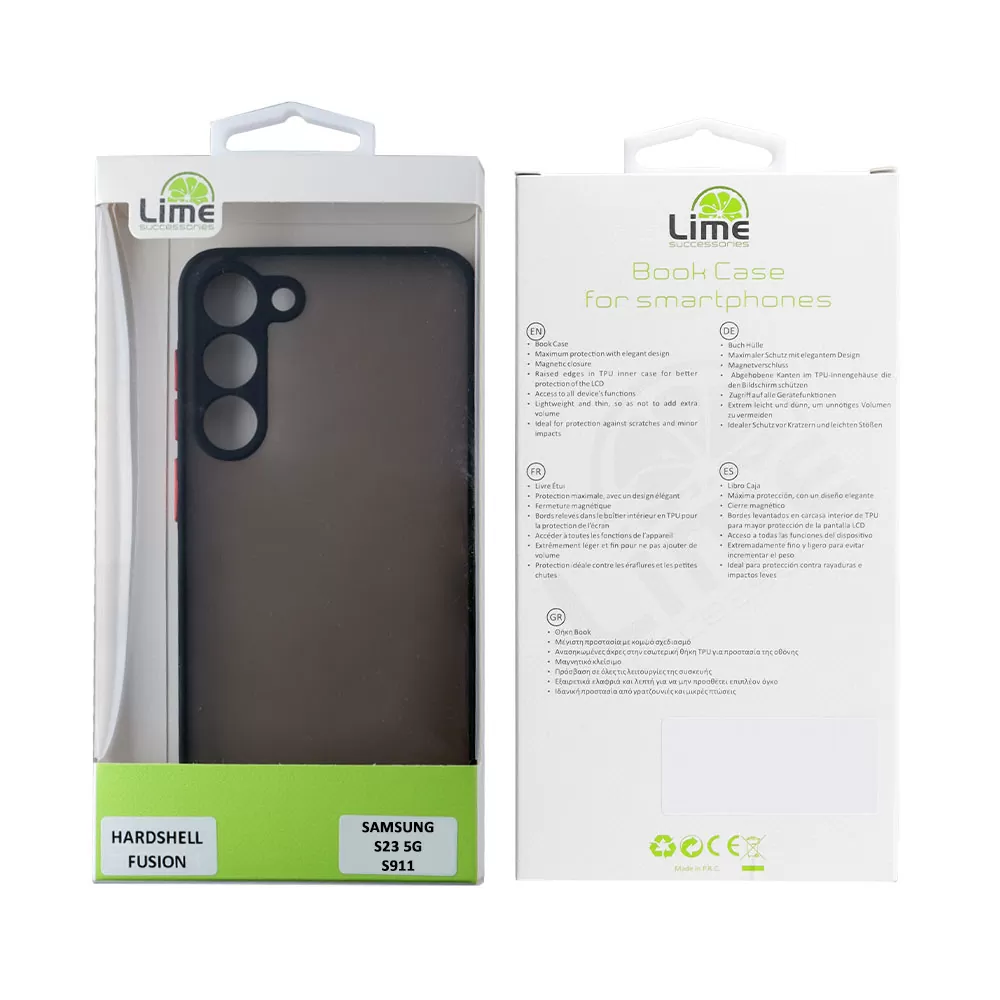 LIME HARDSHELL FUSION ΘΗΚΗ SAMSUNG S23 5G S911 6.1in  FULL CAMERA PROTECTION BLACK WITH RED KEYS - Image 2