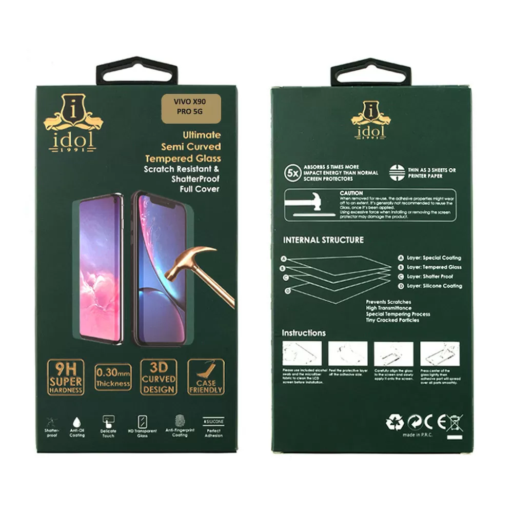 IDOL 1991 GLAMOUR TEMPERED GLASS VIVO X90 PRO 5G 6.78in 9H 0.30mm FULL COVER 3D EDGE FINGER UNLOCK BLACK - Image 2