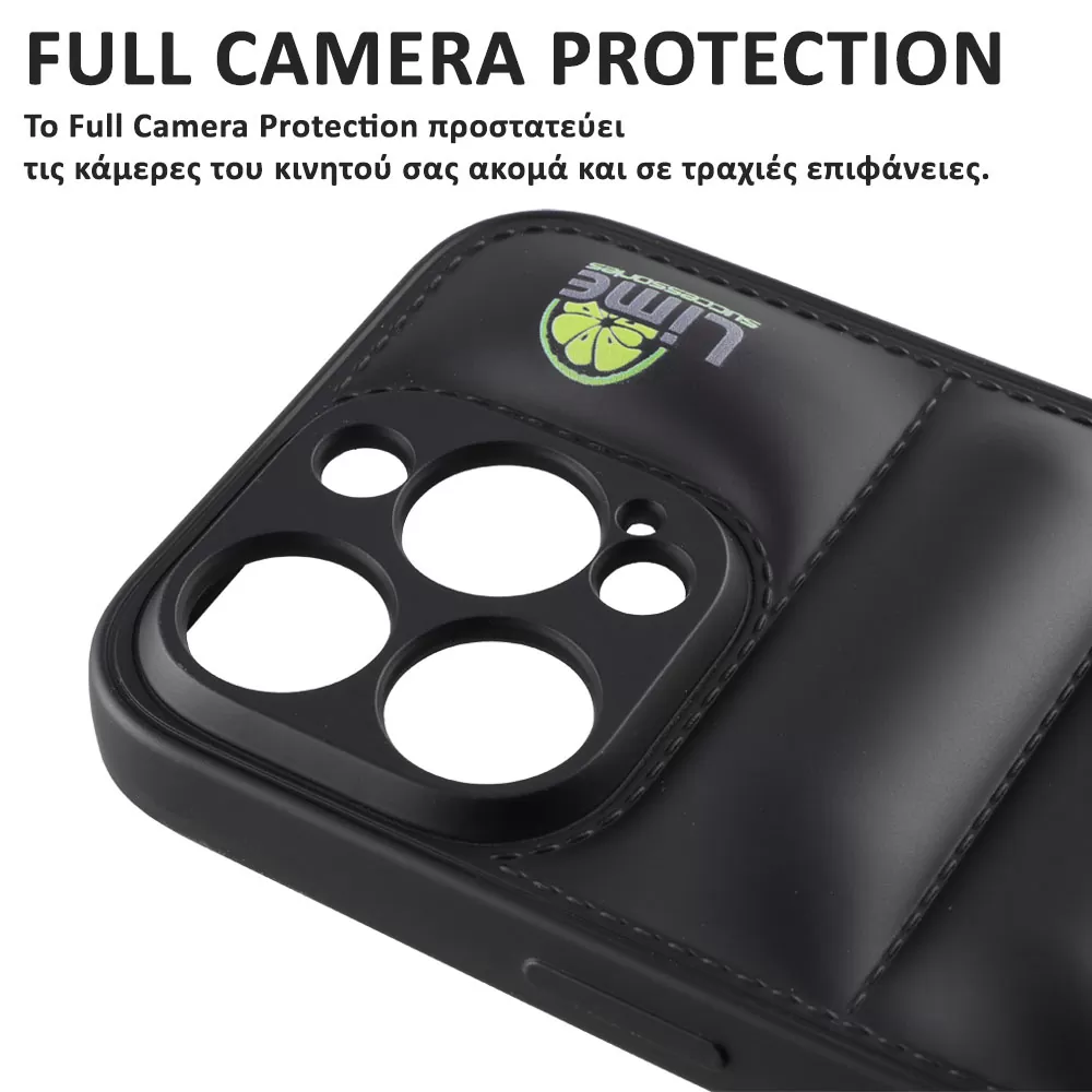 LIME BUMPY PUFFER ΘΗΚΗ IPHONE 14 PRO 6.1in  TPU FULL CAMERA PROTECTION BLACK - Image 5