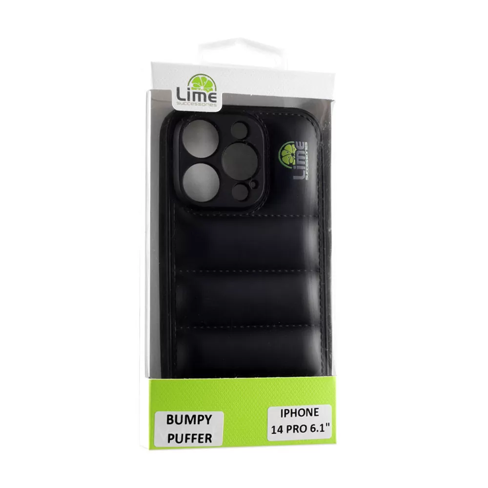 LIME BUMPY PUFFER ΘΗΚΗ IPHONE 14 PRO 6.1in  TPU FULL CAMERA PROTECTION BLACK - Image 2