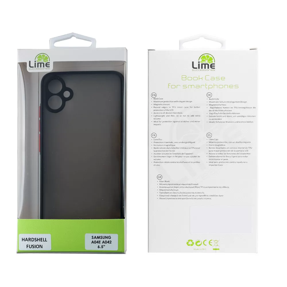 LIME HARDSHELL FUSION ΘΗΚΗ SAMSUNG A04e A042 6.5in  FULL CAMERA PROTECTION BLACK WITH RED KEYS - Image 2