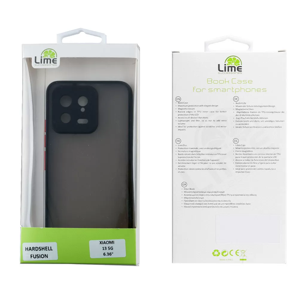 LIME HARDSHELL FUSION ΘΗΚΗ XIAOMI 13 5G 6.36in  FULL CAMERA PROTECTION BLACK WITH RED KEYS - Image 2