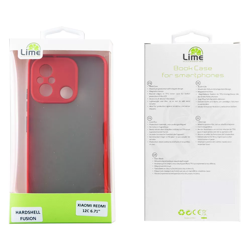 LIME HARDSHELL FUSION ΘΗΚΗ XIAOMI REDMI 12C 6.71in  FULL CAMERA PROTECTION RED WITH BLACK KEYS - Image 2