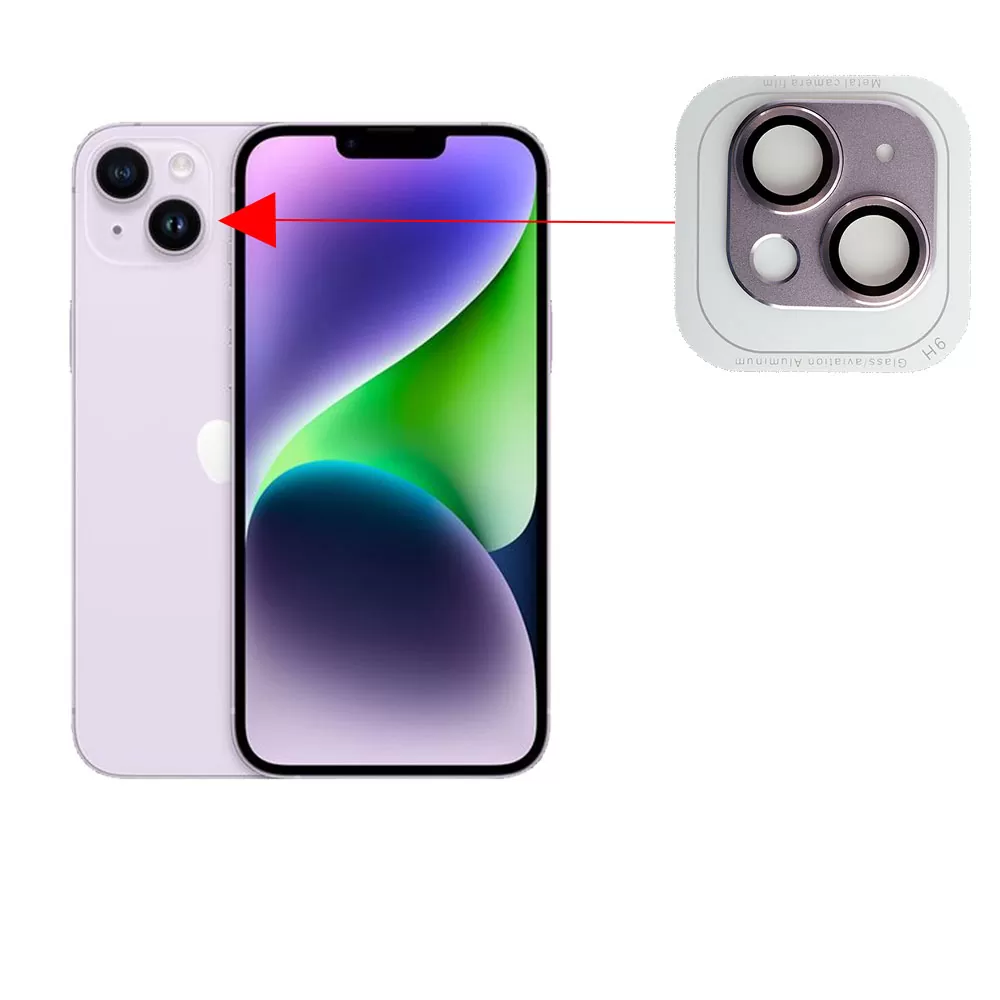 VOLTE-TEL CAMERA GLASS COVER IPHONE 14 6.1in/14 PLUS 6.7in 9H 0.30MM 3D ALUMINIUM-ELECTROPLATING FRAME PURPLE - Image 6