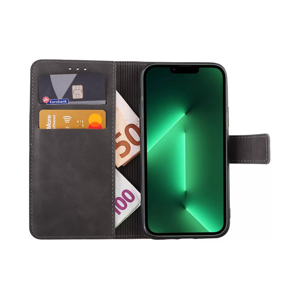 LIME ESSENTIAL ΘΗΚΗ IPHONE 13 PRO 6.1in  MAGNET BOOK STAND CLIP GREY - Image 5