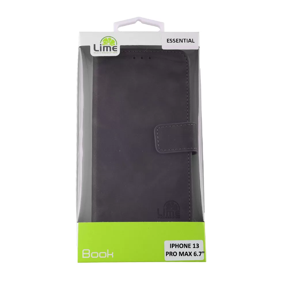 LIME ESSENTIAL ΘΗΚΗ IPHONE 13 PRO MAX 6.7in  MAGNET BOOK STAND CLIP GREY - Image 2
