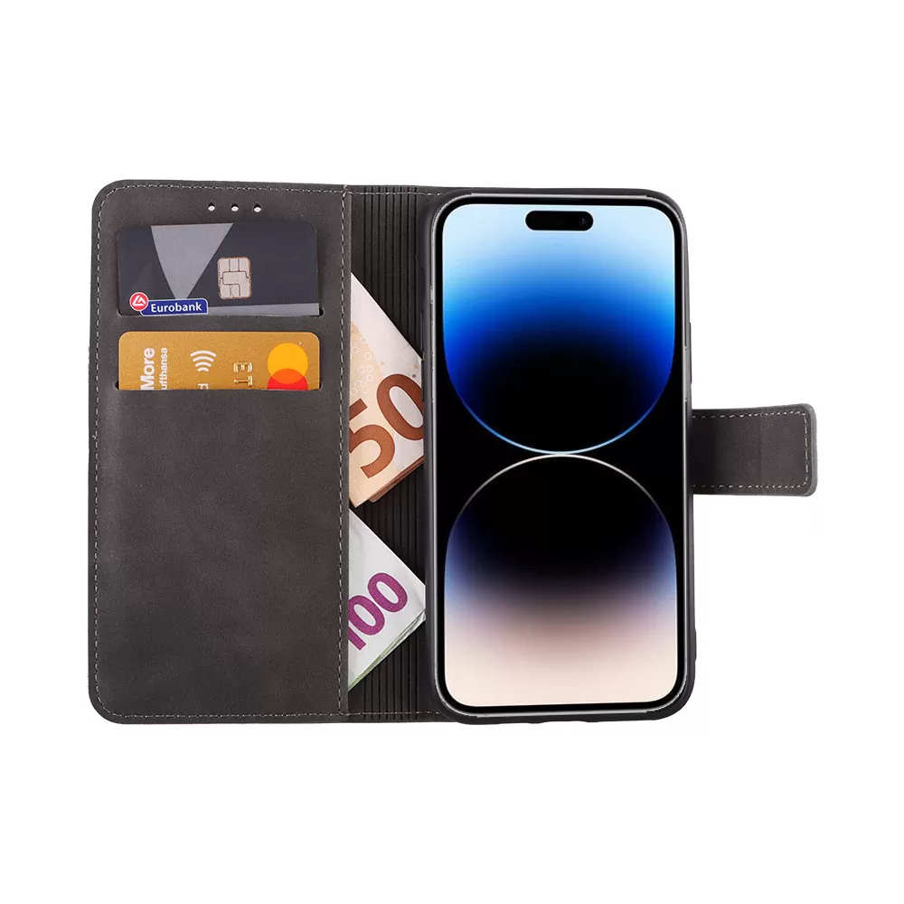 LIME ESSENTIAL ΘΗΚΗ IPHONE 14 PRO 6.1in  MAGNET BOOK STAND CLIP GREY - Image 5