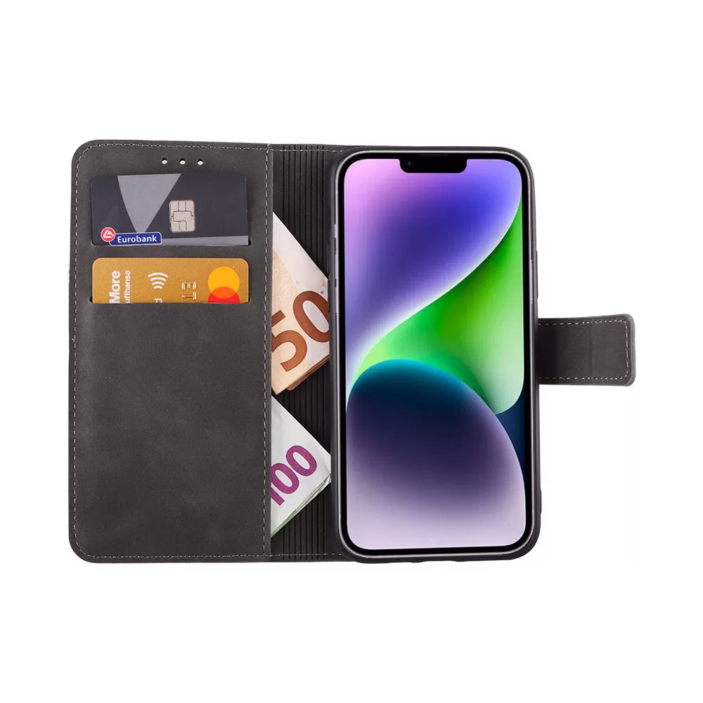 LIME ESSENTIAL ΘΗΚΗ IPHONE 14 PLUS 6.7in  MAGNET BOOK STAND CLIP GREY - Image 5