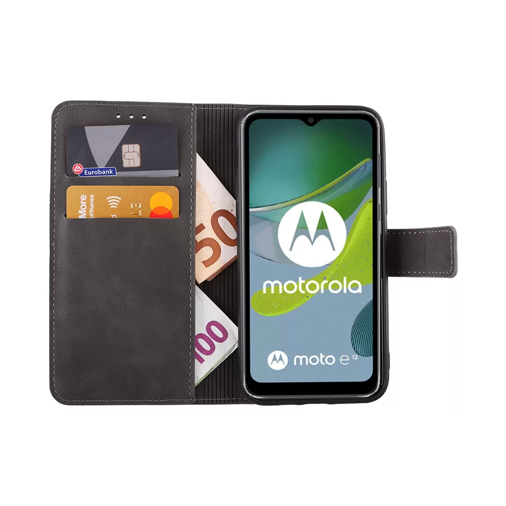 LIME ESSENTIAL ΘΗΚΗ MOTOROLA MOTO E13 6.5in  MAGNET BOOK STAND CLIP GREY - Image 5
