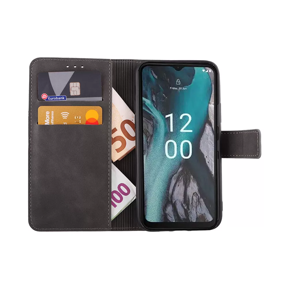 LIME ESSENTIAL ΘΗΚΗ NOKIA C22 6.5in  MAGNET BOOK STAND CLIP GREY - Image 5