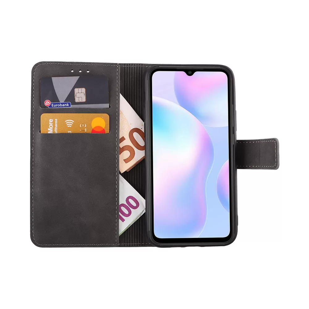 LIME ESSENTIAL ΘΗΚΗ XIAOMI REDMI 9A/REDMI 9AT 6.53in  MAGNET BOOK STAND CLIP GREY - Image 5