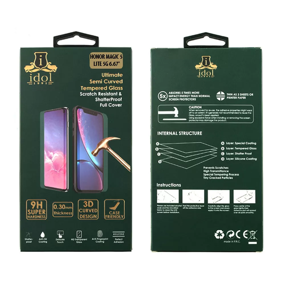 IDOL 1991 GLAMOUR TEMPERED GLASS HONOR MAGIC 5 LITE 5G 6.67in 9H 0.30mm FULL COVER 3D FULL GLUE FINGER UNLOCK BLACK+SQUEEZY CARD - Image 4