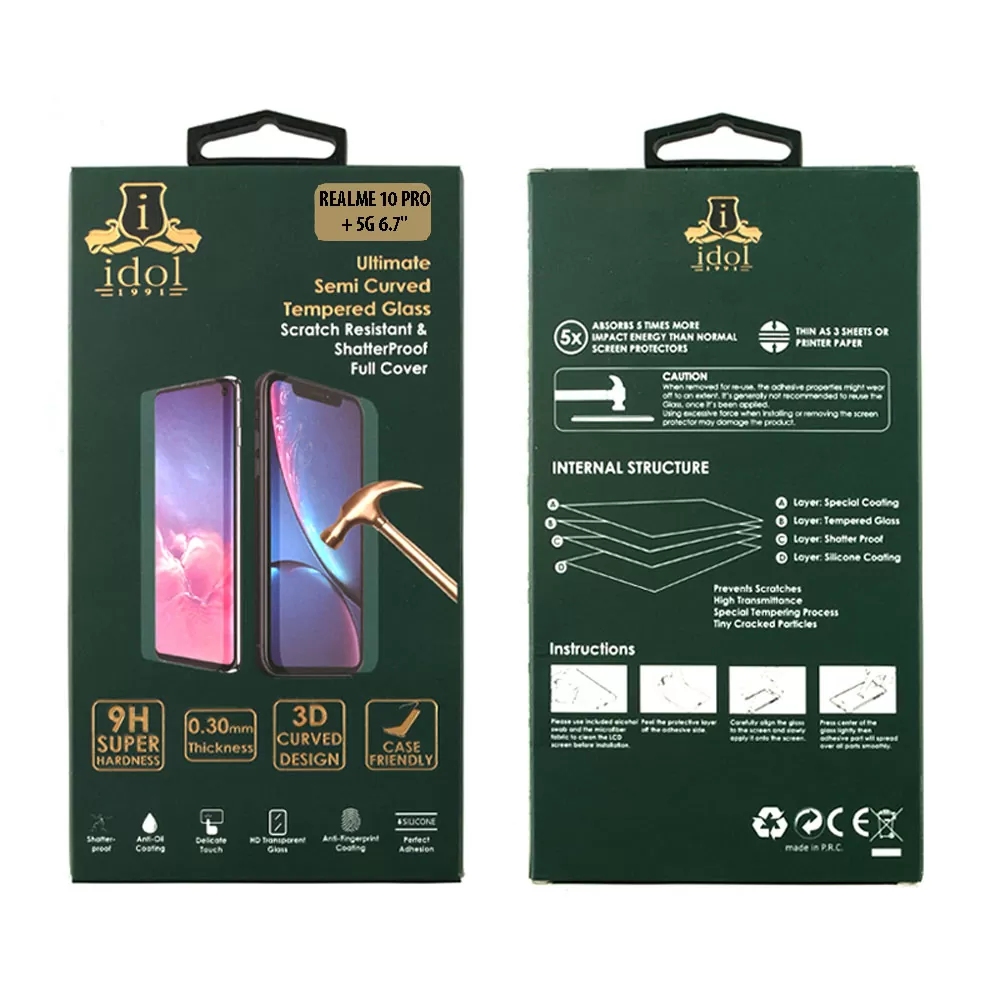 IDOL 1991 GLAMOUR TEMPERED GLASS REALME 10 PRO+ 5G 6.7in 9H 0.30mm FULL COVER 3D FULL GLUE FINGER UNLOCK BLACK + SQUEEZY CARD - Image 4