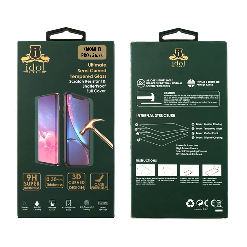 IDOL 1991 GLAMOUR TEMPERED GLASS XIAOMI 13 PRO 5G 6.73in 9H 0.30mm FULL COVER 3D FULL GLUE FINGER UNLOCK BLACK + SQUEEZY CARD - Image 4