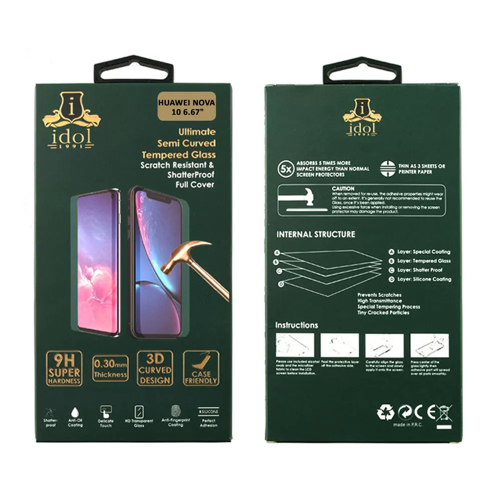 IDOL 1991 GLAMOUR TEMPERED GLASS HUAWEI NOVA 10 6.67in 9H 0.30mm FULL COVER 3D EDGE GLUE FINGER UNLOCK BLACK - Image 4