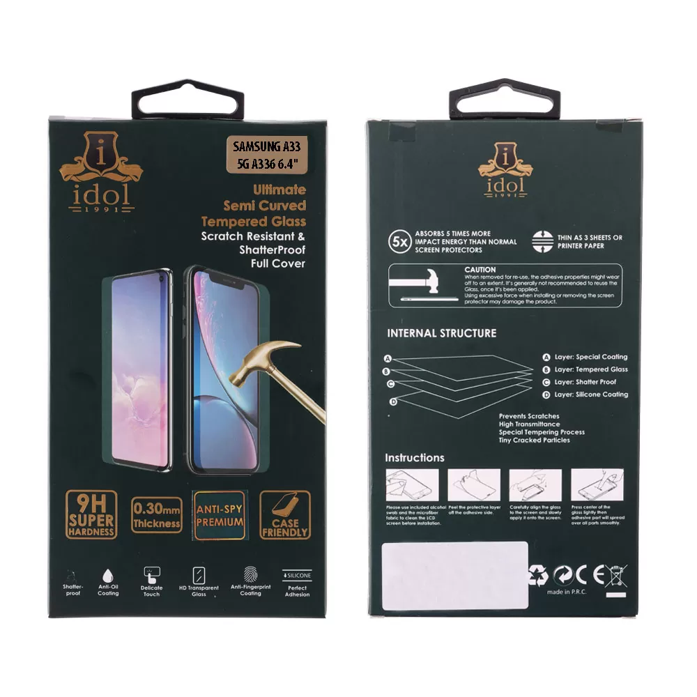 IDOL 1991 TEMPERED GLASS SAMSUNG A33 5G A336 6.4in 9H 0.25mm 20D FULL GLUE SEMI CURVED BLACK - Image 2