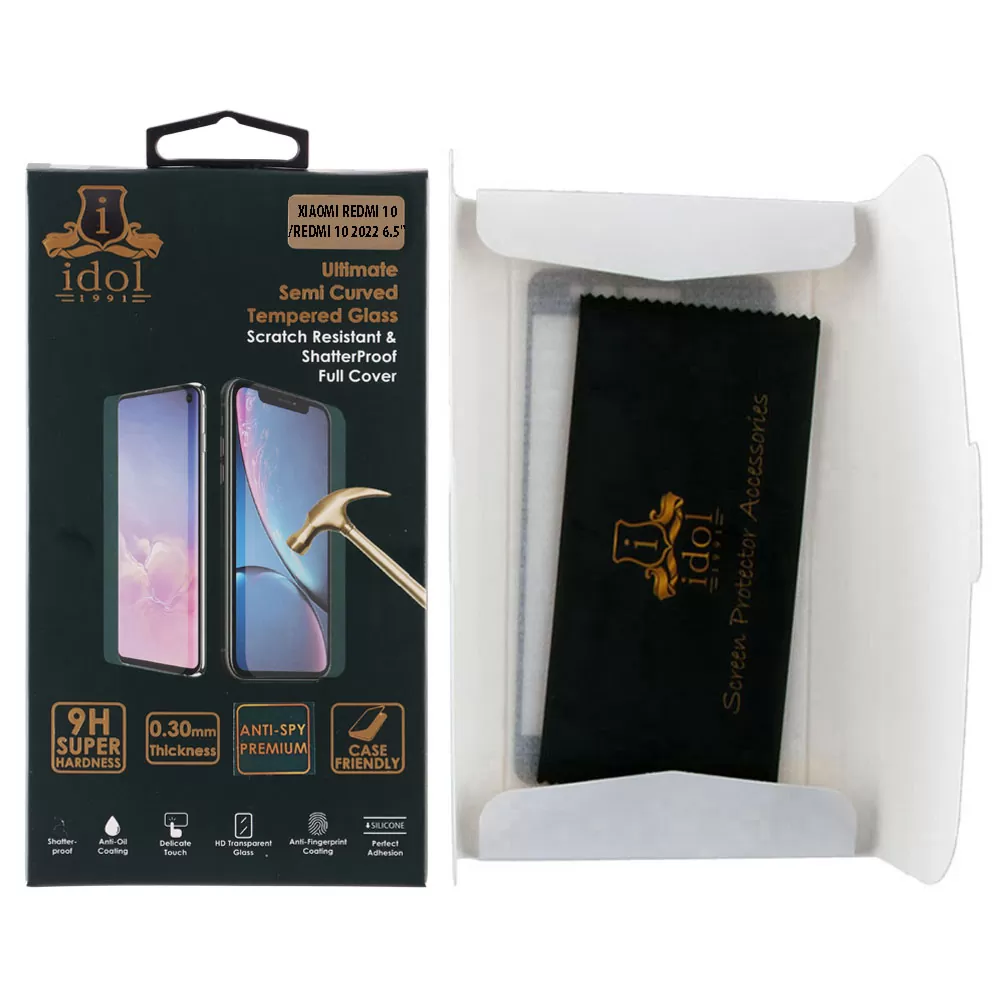 IDOL 1991 TEMPERED GLASS XIAOMI REDMI 10/REDMI 10 2022 6.5in 9H 0.25mm 20D FULL GLUE SEMI CURVED BLACK - Image 3
