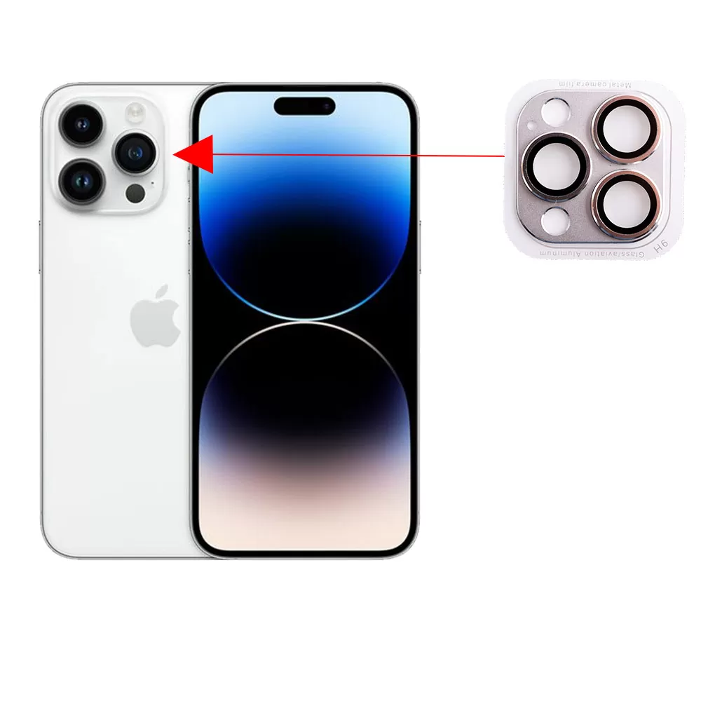 VOLTE-TEL CAMERA GLASS COVER IPHONE 14 PRO 6.1in/14 PRO MAX 6.7in 9H 0.30MM 3D ALUMINIUM-ELECTROPLATING FRAME SILVER - Image 6