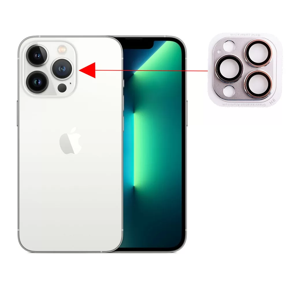 VOLTE-TEL CAMERA GLASS COVER IPHONE 13 PRO 6.1in/IPHONE 13 PRO MAX 6.7in 9H 0.30MM 3D ALUMINIUM-ELECTROPLATING FRAME SILVER - Image 6