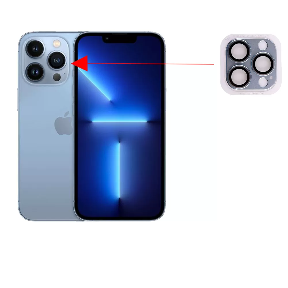 VOLTE-TEL CAMERA GLASS COVER IPHONE 13 PRO 6.1in/IPHONE 13 PRO MAX 6.7in 9H 0.30MM 3D ALUMINIUM-ELECTROPLATING FRAME BLUE - Image 6