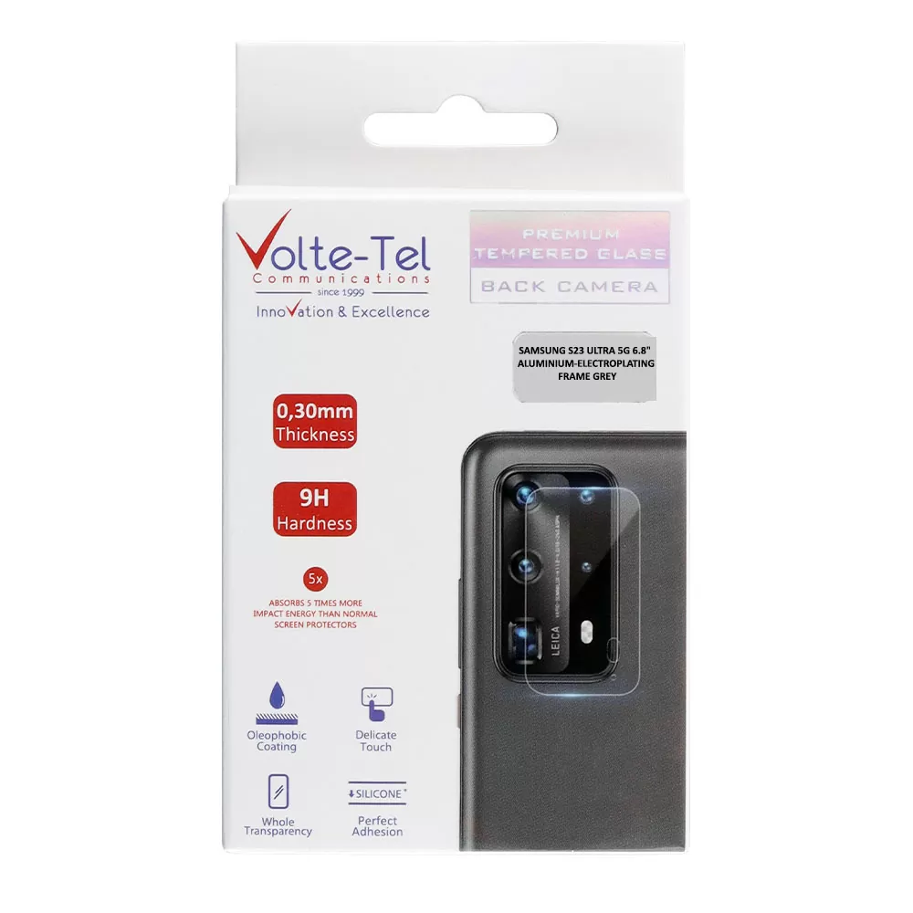 VOLTE-TEL CAMERA GLASS COVER SAMSUNG S23 ULTRA 5G S918 6.8in 9H 0.30MM 3D ALUMINIUM-ELECTROPLATING FRAME GREY - Image 2