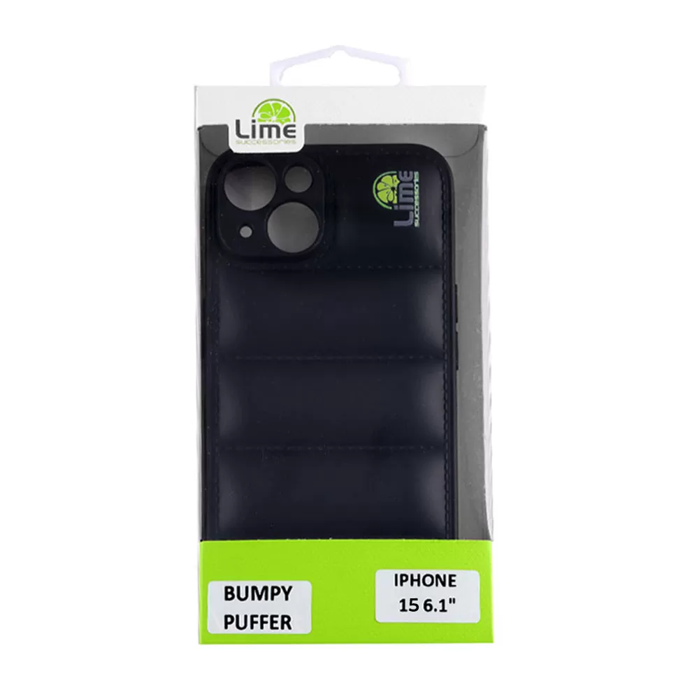 LIME BUMPY PUFFER ΘΗΚΗ IPHONE 15 6.1in  TPU FULL CAMERA PROTECTION BLACK - Image 2